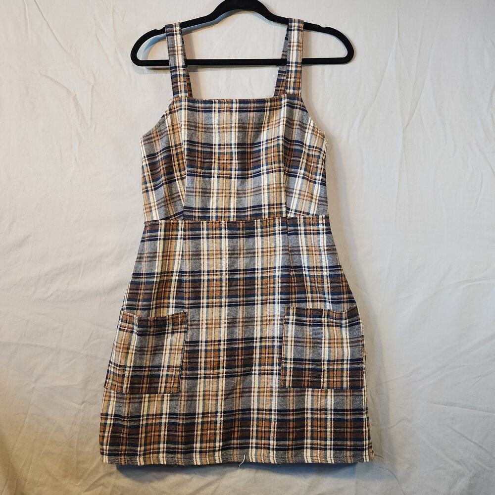 VTG American Eagle Made in Italy Plaid Pinafore Jumper Mini Dress - Size M
